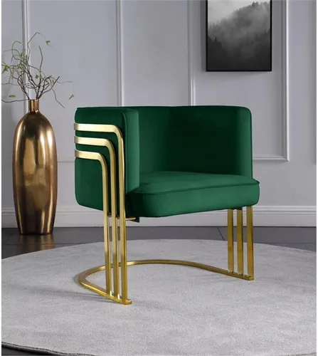 Vista 2 de Meridian Furniture 533Green Rays Collection - Silla decorativa tapizada de terciopelo con acabado de metal dorado cepillado, verde, 27 pulgadas