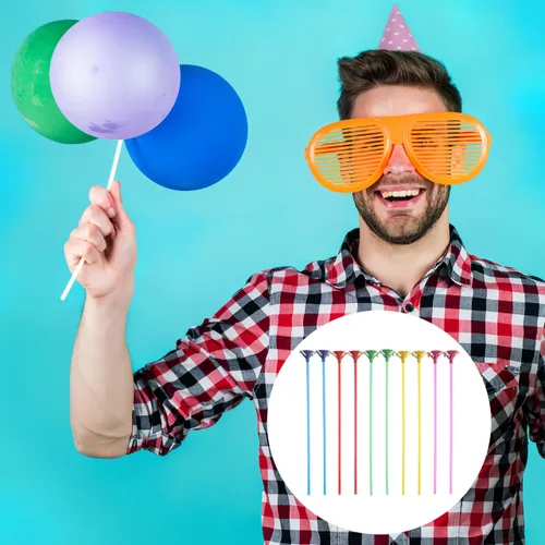 Vista 9 de PRETYZOOM 100 palos y copas para globos, coloridos soportes de globos de plástico para cumpleaños, bodas, vacaciones, celebraciones, eventos