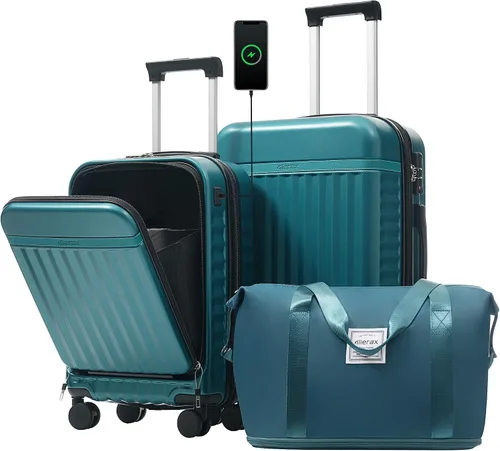 Vista 55 de Merax Equipaje Sets 2 piezas Hardshell 20&28 IN Maleta Set con bolsa de lona