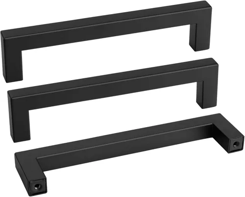 Vista 8 de Goldenwarm 1 paquete de manija cuadrada negra para cajones de gabinete de barra, de acero inoxidable, herrajes modernos para gabinetes de cocina