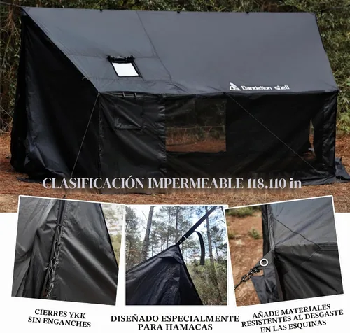 Vista 7 de Dandelion Shell Tienda de campaña caliente hamaca con gato de estufa y ventanas de malla de doble cara, tienda de campaña de pared espaciosa