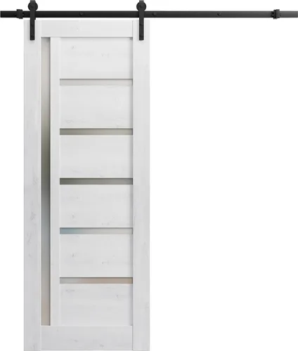 Vista 13 de SARTODOORS Puerta corredera de granero de 18 x 80 pulgadas Quadro 4088 Blanco / Negro Puerta de granero individual Herrajes MDF incluidos