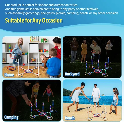 Vista 7 de Juegos de patio al aire libre para adultos y niños, juegos de lanzamiento de anillos LED con multicolor, fáciles de configurar y sin necesidad
