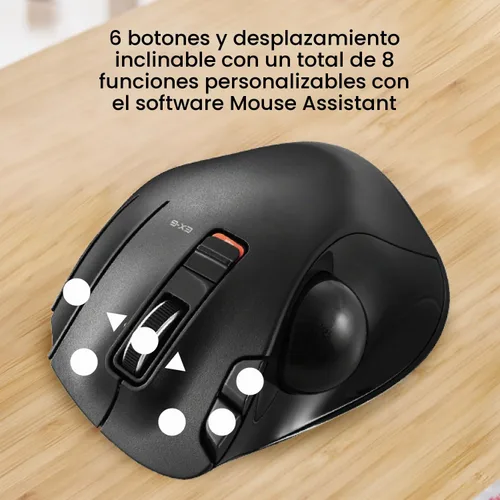 Vista 4 de ELECOM EX-G Ratón de Trackball, inalámbrico de 2.4 GHz, control de pulgar, diseño ergonómico esculpido, función de 6 botones con seguimiento suave