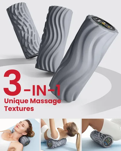 Vista 4 de FITINDEX - Rodillo de espuma vibratoria para ejercicio, 5 velocidades de vibración, recargable Yoga Roller, Electric Roller for Deep Tissue Gris