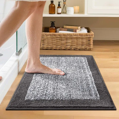 Vista 3 de Alfombras de baño de 17 x 24 pulgadas, antideslizantes, lavables, color gris, para bañera, tapete de baño para baño, tapete suave y absorbente