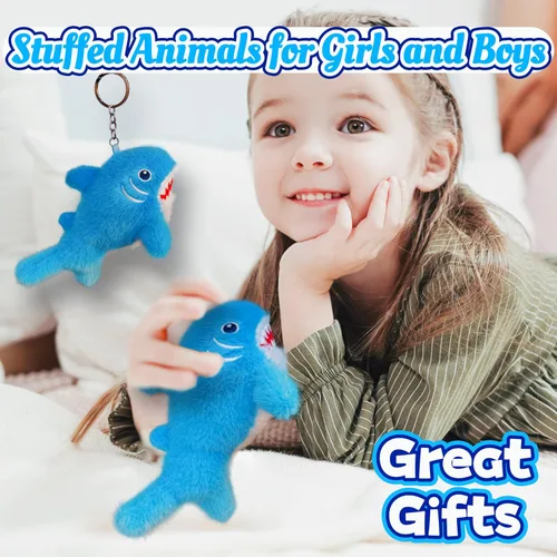 Vista 6 de Kawaite Animal de peluche de tiburón azul, lindos juguetes de peluche de tiburón para niños y niños, peluches Kawaii, mini peluche de animales