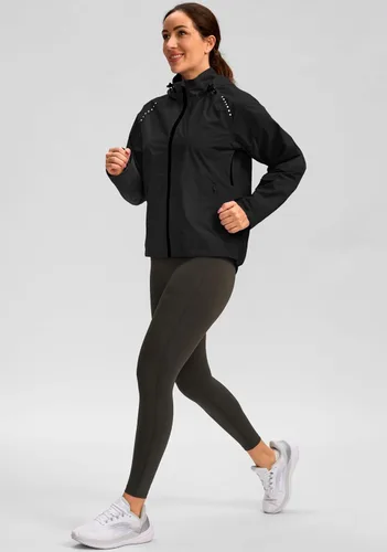 Vista 6 de Bikewa Chaqueta impermeable para mujer, rompevientos, ligera, resistente al viento, reflectante, plegable, con capucha