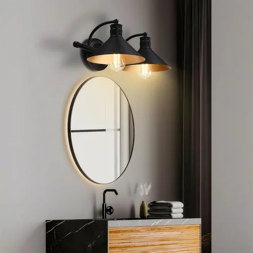 Vista 8 de 2 Light Bathroom Vanity Light Over Mirror - Black and Gold Farmhouse Wall Light for Bathroom Vanity Powder Room, Rustic Gooseneck Barn Style 2 Bulb