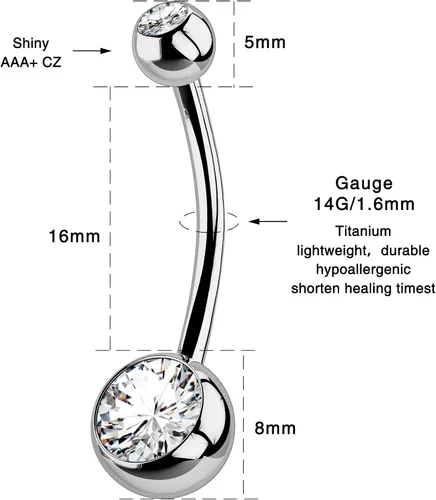 Vista 7 de OUFER Piercing de ombligo de titanio con rosca interna, joyería redonda de circonita cúbica para mujer, Metal
