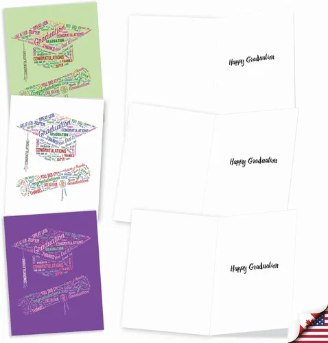Vista 2 de The Best Card Company Diploma Wordart - 20 tarjetas de graduación en caja surtidas con sobres (4 x 5.12 pulgadas) - Tapa llena de palabras y diploma