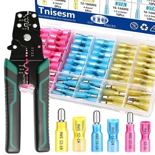 Vista 15 de Tnisesm Kit de conector de cable de 1100 piezas con herramienta de prensado, terminales de cable eléctrico con aislamiento de cobre, anillo, tope