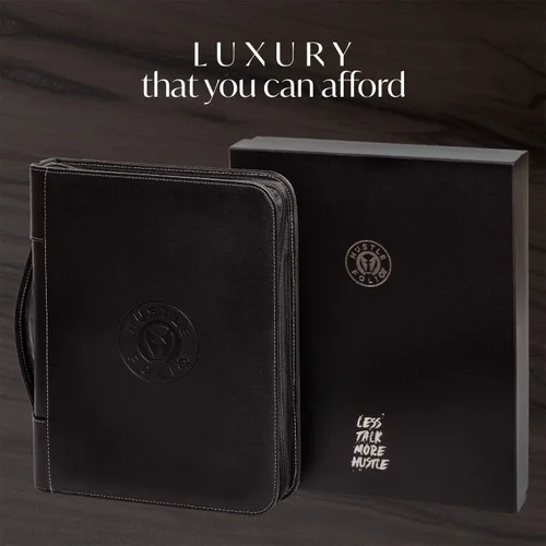 Vista 8 de Cartera profesional de cuero Carpeta con cremallera para entrevistas de negocios Organizador de 3 anillos para tabletas de hasta 13 pulgadas