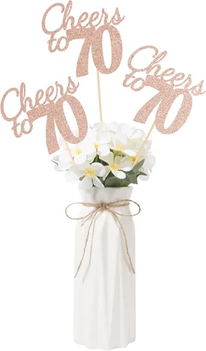Vista 31 de Gexolenu Cheers to 21, paquete de 10 centros de mesa con purpurina dorada de doble cara para cumpleaños número 21 para mesas, palitos decorativos