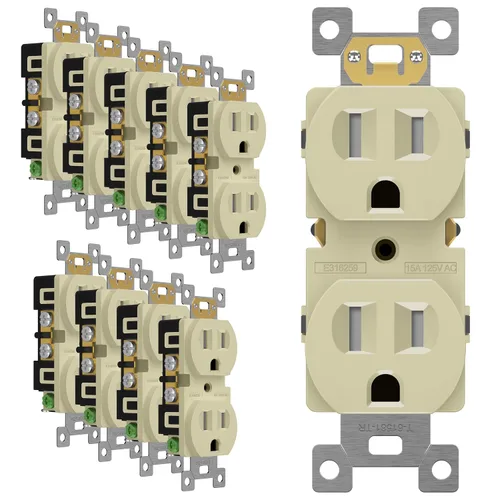 Vista 25 de ENERLITES Receptáculo dúplex, tomas de pared eléctricas resistentes a manipulaciones, grado comercial, 15A 125V, autoconectado, 2 polos, 3 cables
