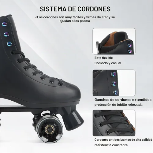 Vista 10 de Classic High-top Roller Skates, PU Leather, Four-Wheel, Indoor/Outdoor, Beginner
