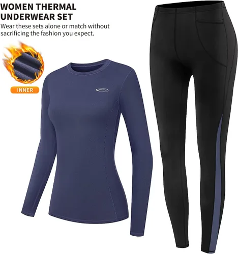 Vista 3 de Conjunto de ropa interior térmica para mujer, conjunto de pantalones largos con forro polar