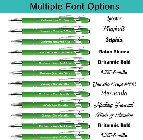 Vista 2 de Aolun Bolígrafos personalizados, bolígrafos con grabado personalizado con lápiz capacitivo, 12 unidades, metal suave al tacto, nombre grabado, Verde