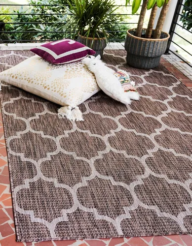 Vista 27 de Unique Loom Outdoor Trellis Collection Alfombra de Área (5' 1" x 8' Oval, Aguamarina/Gris)