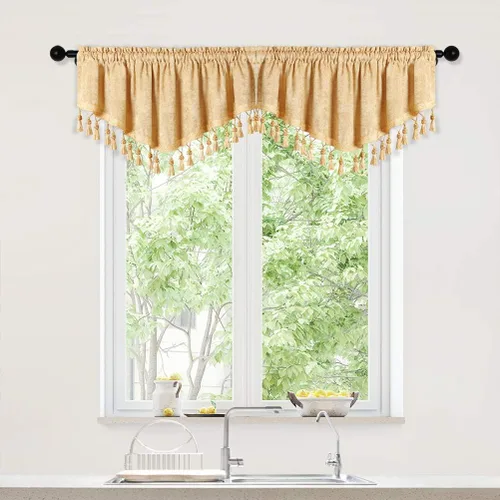 Vista 48 de ELKCA Cortinas de doble cara de felpilla para ventana de cocina, 52x18, bolsillo para barra, cenefa color beige para sala de estar, paquete de 1