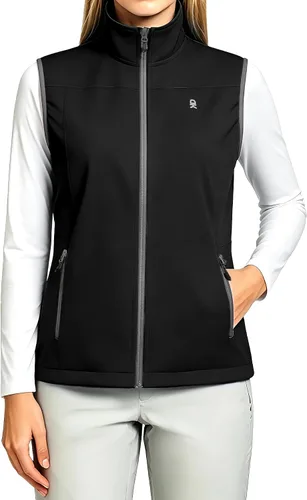 Vista 2 de Little Donkey Andy Chaleco Softshell Ligero para Mujer, Chaqueta sin Mangas Resistente al Viento para Correr, Senderismo y Viajes Negro