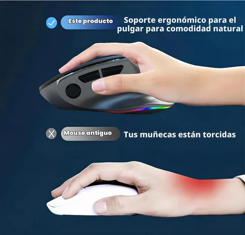 Vista 5 de Ratón ergonómico con forma de manos medias, modo dual (Bluetooth+USB), recargable con túnel carpiano vertical Bluetooth inalámbrico