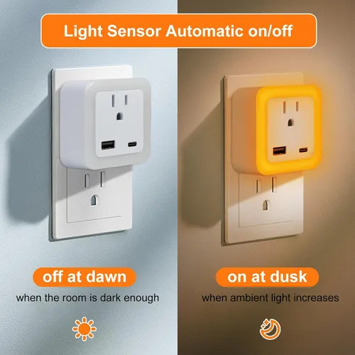 Vista 3 de JackonLux Luces nocturnas enchufables a la pared, paquete de 2 luces de reserva con batería recargable, sensor de atardecer a amanecer, luz nocturna
