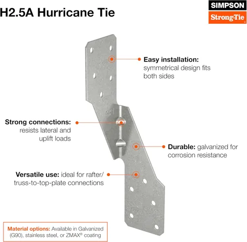 Vista 10 de Simpson Strong-Tie H2.5A H2.5A amarre galvanizado para huracanes calibre 18