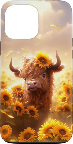 Vista 24 de Cute Scottish Highland Cow Sunflower Western Country Farm Case for iPhone 16