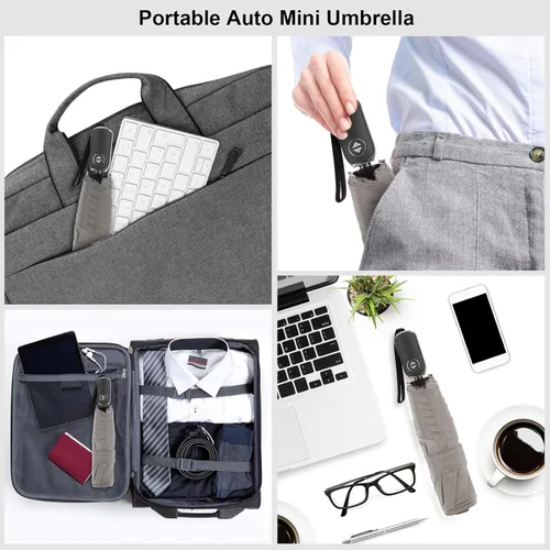 Vista 19 de LEAGERA Paraguas de viaje compacto para bolso, mango plano, impermeable para lluvia ligera