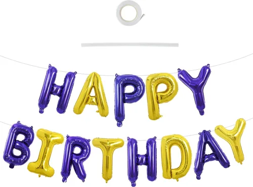 Vista 30 de TONIFUL Pancarta de Globos Negros de Feliz Cumpleaños de 16 Pulgadas con Letras de Papel de Aluminio Mylar, Cartel Banderín Reutilizable