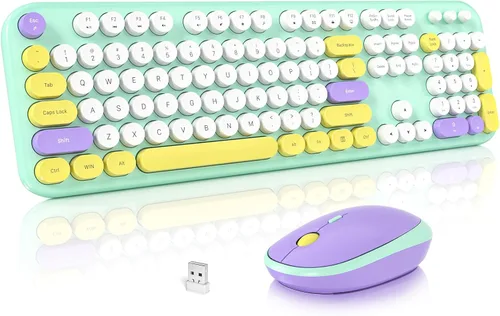 Vista 19 de MOFII Combo de teclado y mouse inalámbricos, lindo teclado de tamaño completo y mouse inalámbrico, juego de teclado retro de 2.4 GHz