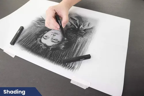 Vista 6 de Pacific Arc Palitos de carbón comprimido mediano, paquete de 12 para dibujar, dibujar y sombrear