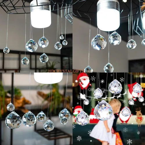 Vista 8 de Crystalsuncatcher - 10 piezas de lámpara de araña de cristal de cristal, piezas de prismas de cristal arcoíris, piezas de bricolaje, adornos de bola