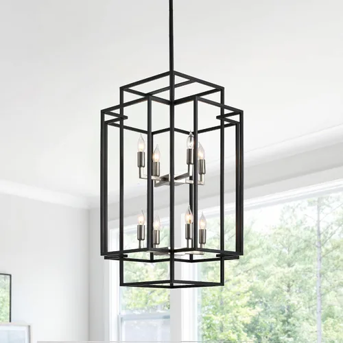Vista 12 de Lámpara de araña de granja de 16.5 pulgadas, lámpara colgante de techo industrial de 4 luces, accesorios de iluminación modernos para vestíbulo