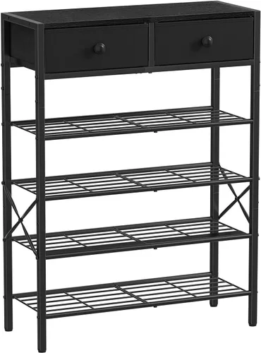 Vista 10 de Zapatero para entrada, organizador de zapatos de 4 niveles con 2 cajones no tejidos, estante de almacenamiento de metal para 12-16 pares de zapatos