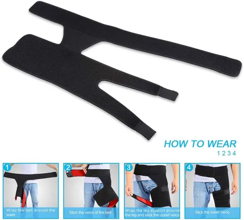 Vista 6 de Soporte de compresión de neopreno para alivio del dolor del nervio ciático, isquiotibiales del muslo, cuádriceps, articulaciones, envoltura de ingle