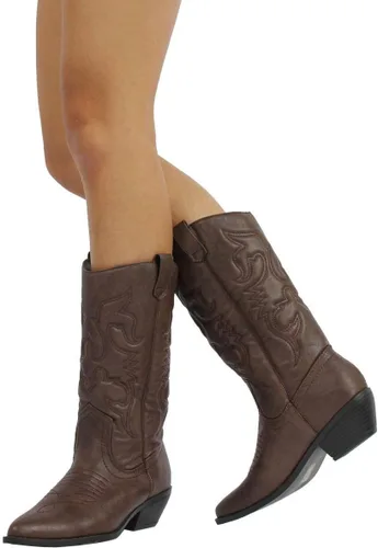 Vista 3 de Soda Reno - Botas vaqueras estilo del oeste para mujer, con puntera puntiaguda y lengüeta, longitud hasta la rodilla