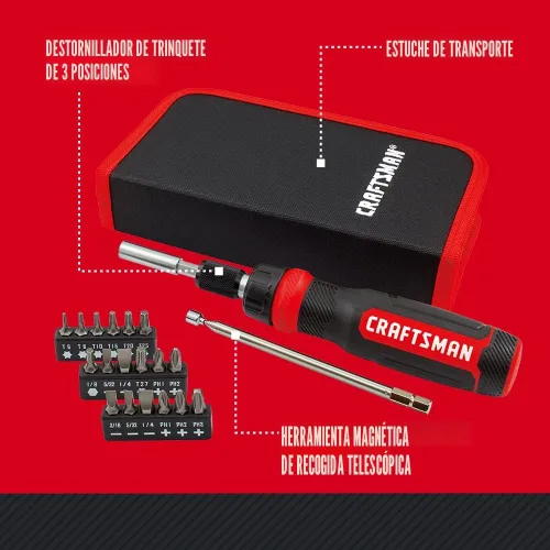 Vista 2 de CRAFTSMAN Destornillador de trinquete, juego multibits, 26 piezas (CMHT68001)