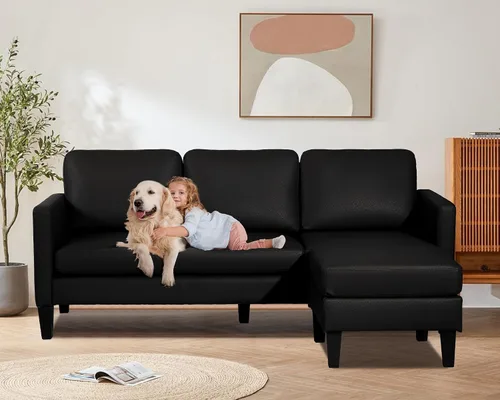 Vista 5 de LEISU - Sofá seccional de cuero en forma de L con diván y sofás convertibles Sectional Sofa Couch for Small Space, Modern Modular Furniture Sets