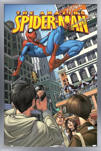Vista 15 de Trends International Marvel Comics Spider-Man - Póster de pared definitivo, 14.725 x 22.375 pulgadas, versión enmarcada de madera de granero