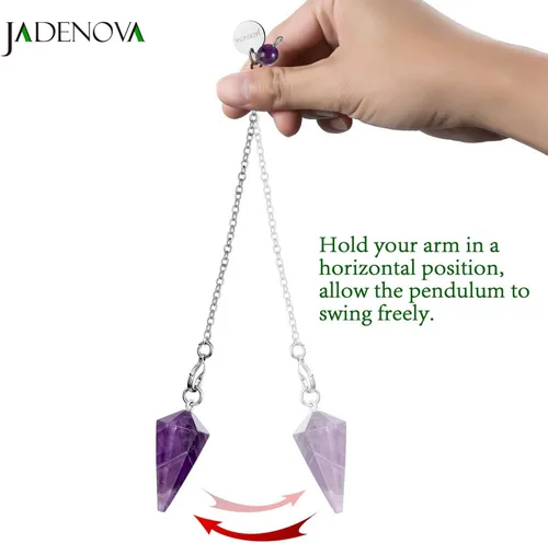 Vista 6 de JADENOVA Collar de Péndulo de Cristal Natural de Amatista Curativo para Mujeres Adivinación Radiestesia (Cristal con 2 cadenas), Gema, amatista