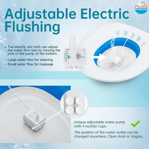 Vista 3 de Pochik Baño de Asiento Eléctrico, Baño de Asiento para Asiento de Inodoro, Esenciales Posparto, Hemorroides y Baño Posparto para Remojo, Kit de Baño