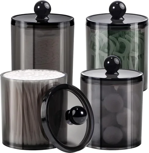Vista 13 de SheeChung Paquete de 2 tarros pequeños de plástico transparente para boticario de 10 onzas – Soporte dispensador Qtip para almacenamiento de tocador
