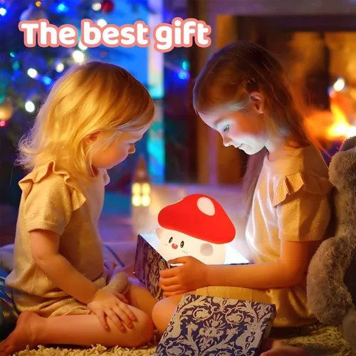 Vista 8 de Luz nocturna de hongos, lámpara de silicona blanda para niños, control de grifo, 2 niveles de brillo, batería de 50 horas, temporizador automático
