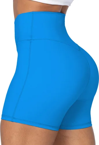 Vista 2 de Sunzel Softmax - Pantalones cortos cruzados para mujer, sin costura frontal, cintura alta, para yoga, entrenamiento, gimnasio, con control de abdomen
