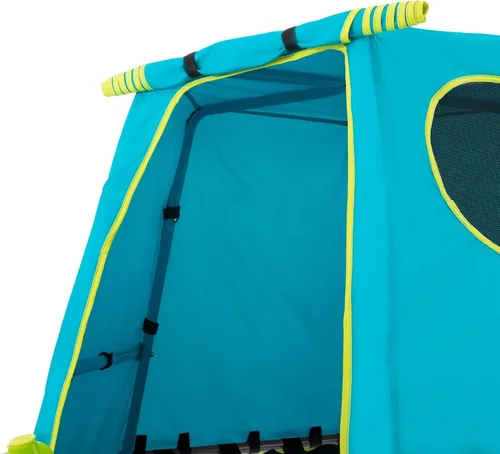 Vista 4 de Explorer 2 Jungle Gym - Juego de escalada con marco de acero ajustable, toldo y plataforma resistentes a la intemperie, juego al aire libre