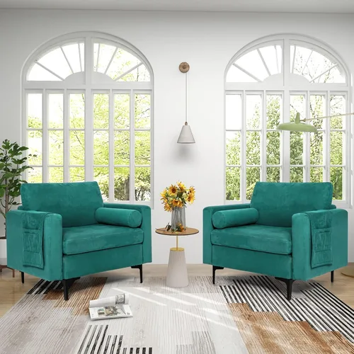Vista 3 de KOMFOTT Sofá individual con refuerzo, moderna silla decorativa con reposabrazos, soporte para revistas, asiento de gran tamaño, cojín cómodo, sillón