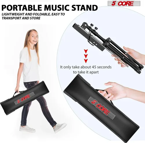 Vista 7 de 5 CORE Soporte de partituras portátil de doble uso para libros de escritorio, trípode ligero plegable ajustable de 52 pulgadas con bolsa de Negro