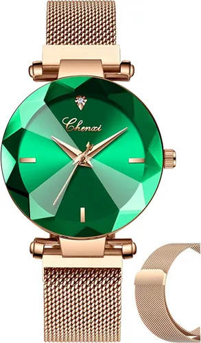 Vista 7 de MASTOP Reloj de pulsera de pulsera de acero inoxidable con correa magnética de cara de cristal para mujer